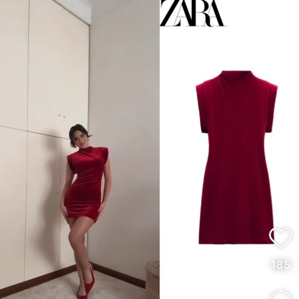 Zara NWT red velvet shoulder pad mini dress 0036/185 - Picture 3 of 14